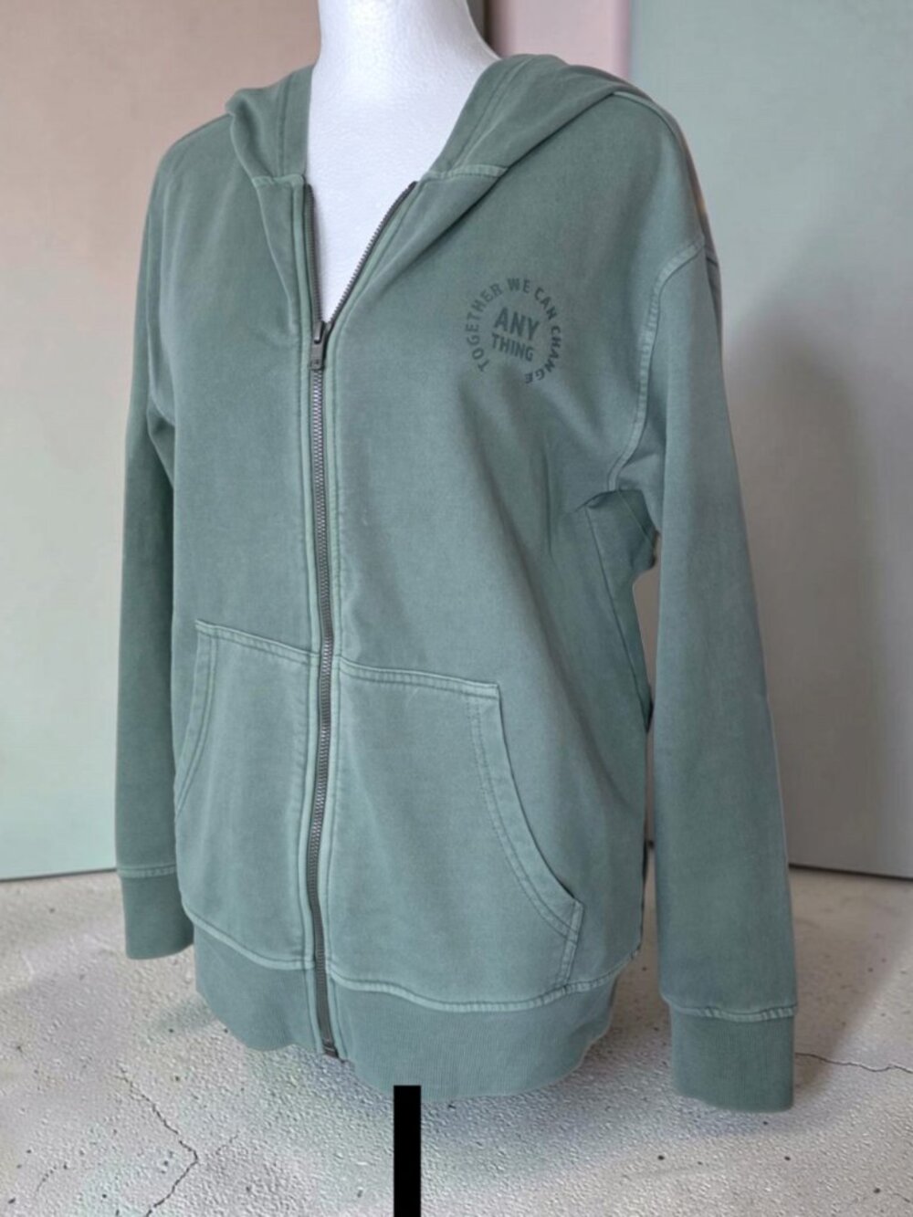 NWT BIXBY NOMAD (LG) Sage Green Full Zip Hoodie "Together we can change Anythin